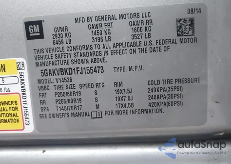 2015 Buick Enclave Leather from USA, damaged, VIN 5GAKVBKD1FJ155473